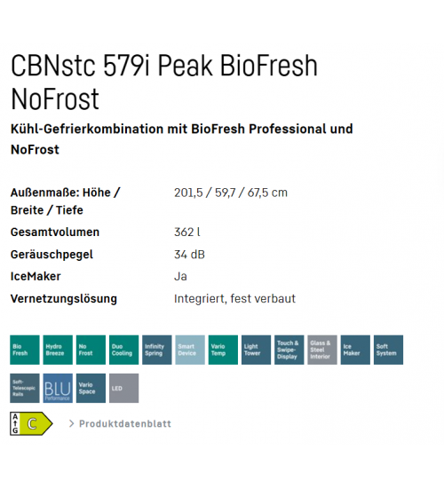 LIEBHERR利勃海尔CBNstc 579i Peak生物养鲜 无霜双门独立式冰箱